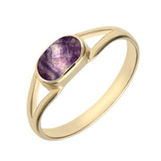 00003351 C W Sellors 9ct Yellow Gold Blue John Oval Split Shank Ring. R025