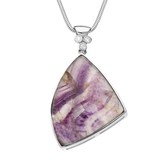 18ct White Gold Blue John Diamond Large Abstract Triangle Necklace