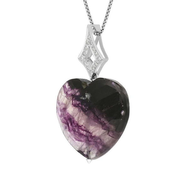 00027447 18ct White Gold Blue John 0.125ct Diamond Faceted Heart Necklace, PUNQ0001662.