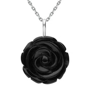 Sterling Silver Whitby Jet Large Carved Rose Two Piece Set