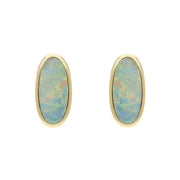 9ct Yellow Gold Opal Small Long Oval Stud Earrings E288 