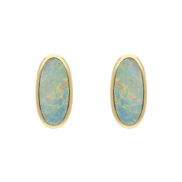 9ct Yellow Gold Opal Small Long Oval Stud Earrings E288 
