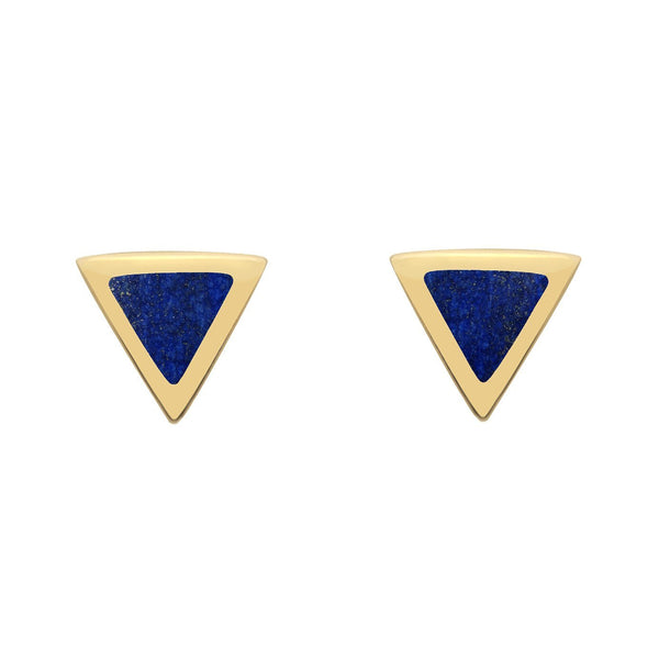 00068056 C W Sellors 9ct Yellow Gold Lapis Lazuli Tiny Triangle Stud Earrings. E035