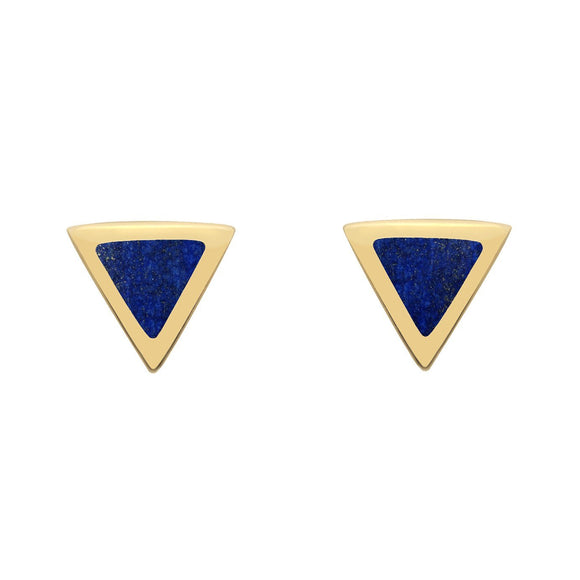 00068056 C W Sellors 9ct Yellow Gold Lapis Lazuli Tiny Triangle Stud Earrings. E035