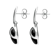 00074065 C W Sellors Sterling Silver Whitby Jet Leaf Shaped Open Top Drop Earrings E1655