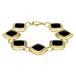 00084136 9ct Yellow Gold Whitby Jet 7 Stone Framed Cushion Bracelet B827