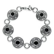 00087529 Sterling Silver Whitby Jet 6 Stone Celtic Curl Bracelet, B198