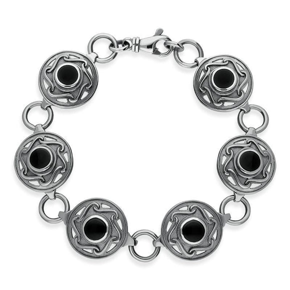 00087529 Sterling Silver Whitby Jet 6 Stone Celtic Curl Bracelet, B198