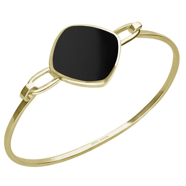 9ct Yellow Gold Whitby Jet Slim Cushion Bangle. B035.