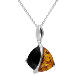 00109552 Silver Whitby Jet and Amber Double Stone Pear Shaped Necklace, P2354