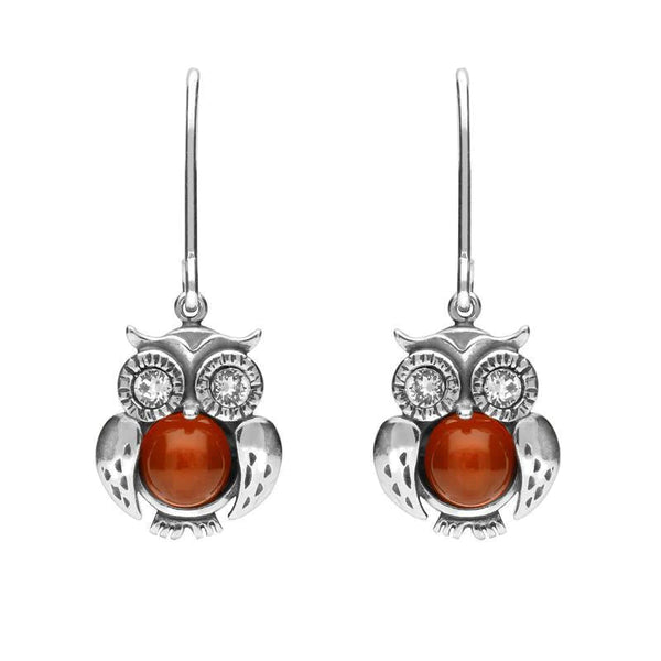 00116933 C W Sellors Sterling Silver Amber Owl Drop Earrings E1871