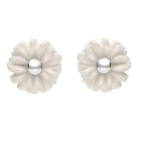 Sterling Silver White Agate Tuberose Daisy Stud Earrings, E2160.