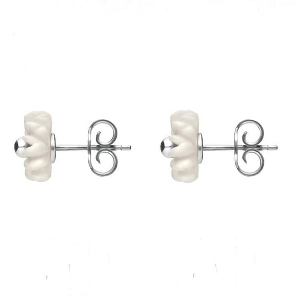 Sterling Silver White Agate Tuberose Daisy Stud Earrings, E2160.