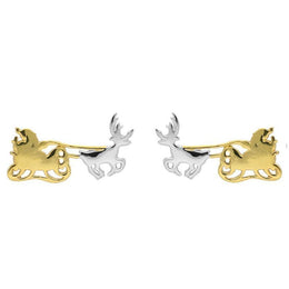 00141581 Sterling Silver Yellow Gold Santa's Sleigh Stud Earrings, E2229.