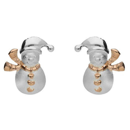 00141583 Sterling Silver Rose Gold Snowman Stud Earrings, E2230.