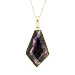 00144028 18ct Yellow Gold Blue John Faceted Unique Kite Shaped Necklace PUNQ0005407