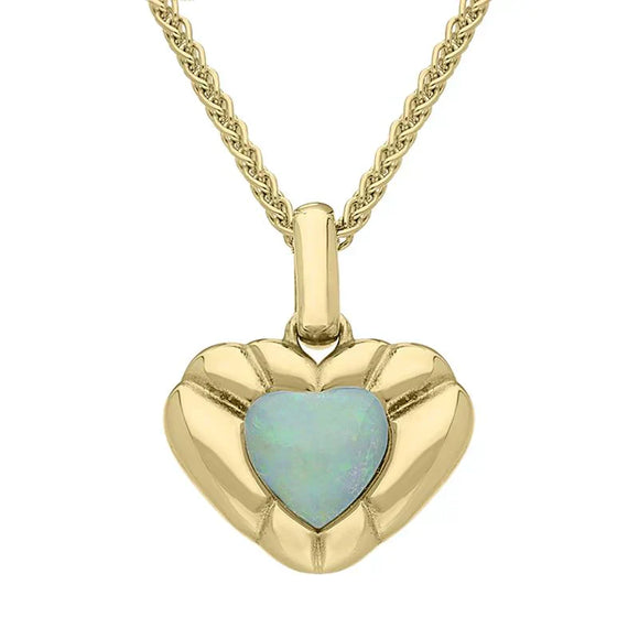 00152508 9ct Yellow Gold Opal Stone in Ridged Heart Necklace P2539