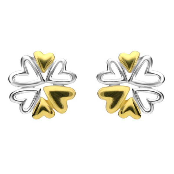 00152681 Sterling Silver Yellow Gold Heart Snowflake Stud Earrings, E2367.