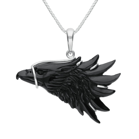 00153667 C W Sellors Sterling Silver Whitby Jet Carved Eagle Head Necklace, PUNQ0006194.