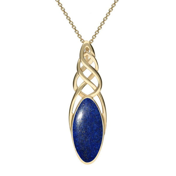 9ct Yellow Gold Lapis Lazuli Long Marquise Celtic Necklace. P1391.