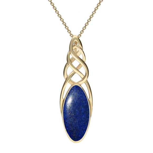 9ct Yellow Gold Lapis Lazuli Long Marquise Celtic Necklace. P1391.