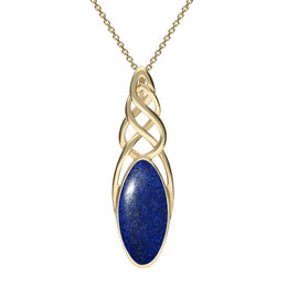 9ct Yellow Gold Lapis Lazuli Long Marquise Celtic Necklace. P1391.