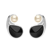 Sterling Silver Whitby Jet Pearl Open Twist Two Piece Set