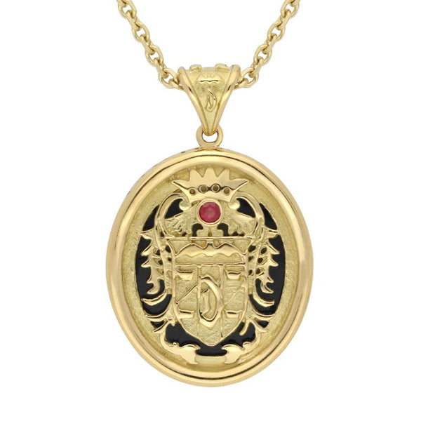 00169933 C W Sellors 18ct Yellow Gold Whitby Jet Blood Red Ruby Commemorative Dracula Necklace, P1974