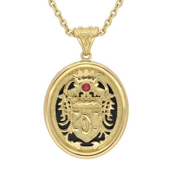 00169933 C W Sellors 18ct Yellow Gold Whitby Jet Blood Red Ruby Commemorative Dracula Necklace, P1974