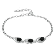 Sterling Silver Whitby Jet 3 Stone Pear Bracelet, B1005