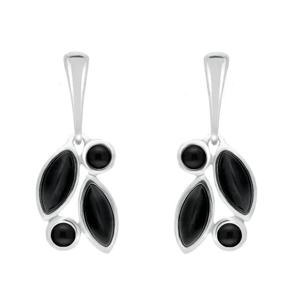Sterling Silver Whitby Jet Four Stone Leaf Drop Two Piece Set S047
