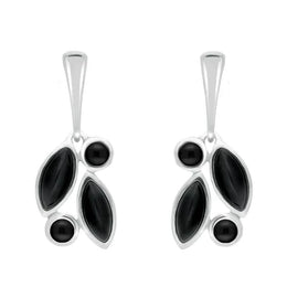 Sterling Silver Whitby Jet Four Stone Leaf Drop Two Piece Set S047