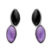 Sterling Silver Whitby Jet Amethyst Marquise Stud Earrings E955