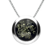 Sterling Silver Green Amber Round Ribbed Edge Necklace P3486