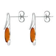 Sterling Silver Amber Pear Wave Top Drop Earrings E2502