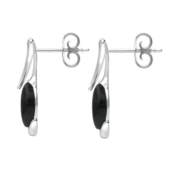 Sterling Silver Whitby Jet Pear Wave Top Drop Earrings E2502