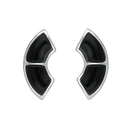 Sterling Silver Whitby Jet Two Stone Oblong Stud Earrings E2507