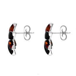 Sterling Silver Whitby Jet Amber Flower Stud Earrings E2506