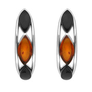 Sterling Silver Whitby Jet Amber Marquise Curved Hoop Earrings E2511