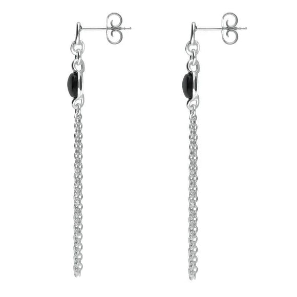 Sterling Silver Whitby Jet Square Chain Drop Earrings E2513