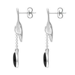 Sterling Silver Whitby Jet Teardrop Ginkgo Biloba Leaf Drop Earrings, E2514_2