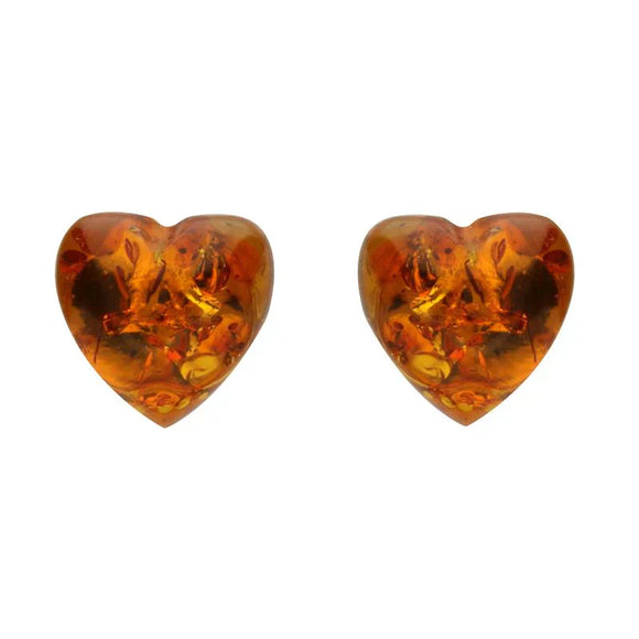 Sterling Silver Amber Heart Stud Earrings E2515
