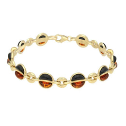 9ct Yellow Gold Whitby Jet Amber Semi Circle Bracelet B1163