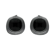 00178872  Sterling Silver Whitby Jet Cushion Patern Edge Earrings E2533