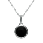 00178883 Sterling Silver Whitby Jet Round Stone Brushed Edge Necklace P3514.