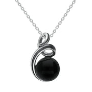 00178884 Sterling Silver Whitby Jet Round Stone Open Loop Top Necklace P3515.