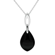 00178889 Sterling Silver Whitby Jet Pear Stone Open Bale Necklace P3518.