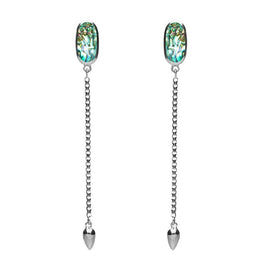 Sterling Silver Abalone Lineaire Long Drop Stud Earrings. E2240.