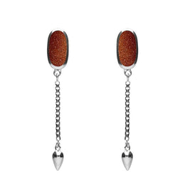 00181110 Sterling Silver Brown Goldstone Lineaire Medium Drop Stud Earrings, E2241.