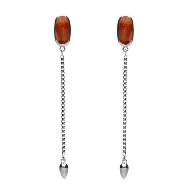 Sterling Silver Jasper Lineaire Long Drop Stud Earrings. E2240.